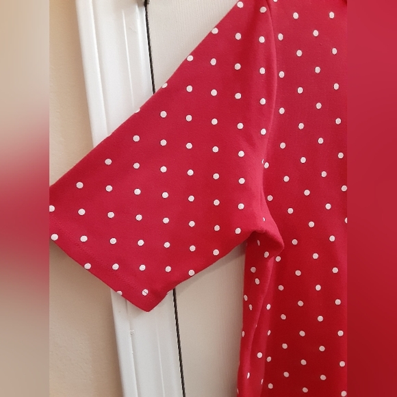 M Quacker Factory Rhinestone Embellished Red & White Polka Dot Short Sleeve Top - Picture 3 of 9